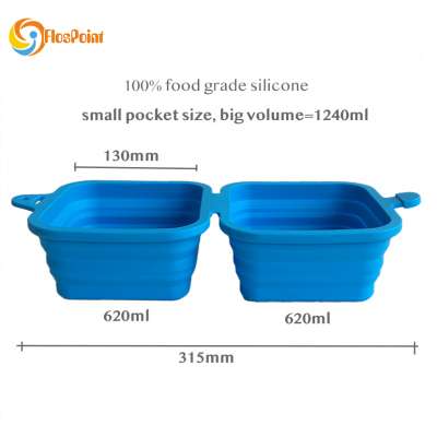 2019 New Silicone Collapsible Dual Dog Travel Bowls Water Feeder Bowls